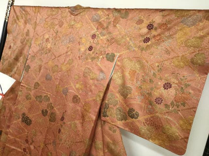 平和屋着物●訪問着　刺繍　葡萄蔦の葉文　金彩　正絹　逸品　DABG2772ud