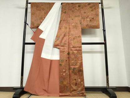 平和屋着物●訪問着　刺繍　葡萄蔦の葉文　金彩　正絹　逸品　DABG2772ud