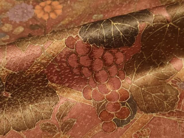 平和屋着物●訪問着　刺繍　葡萄蔦の葉文　金彩　正絹　逸品　DABG2772ud