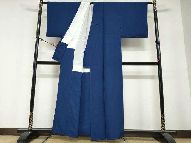 平和屋着物●本加賀友禅作家　毎田仁郎　色無地　草花地紋　濃藍色　正絹　逸品　DABG2776ud