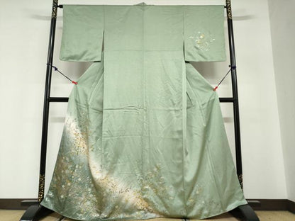 平和屋着物●訪問着　流水草花文　暈し染め　金銀彩　正絹　逸品　未使用　DABG2782ud