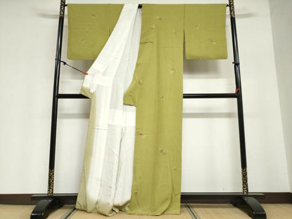 平和屋着物●上質な小紋　総刺繍　扇面草花文　打ち出の小槌　金糸　高島屋扱い　正絹　逸品　DABG2787ud