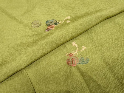 平和屋着物●上質な小紋　総刺繍　扇面草花文　打ち出の小槌　金糸　高島屋扱い　正絹　逸品　DABG2787ud