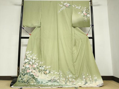 平和屋着物●訪問着　友禅　花鳥文　暈し染め　仮絵羽　正絹　逸品　未使用　DABG2788ud