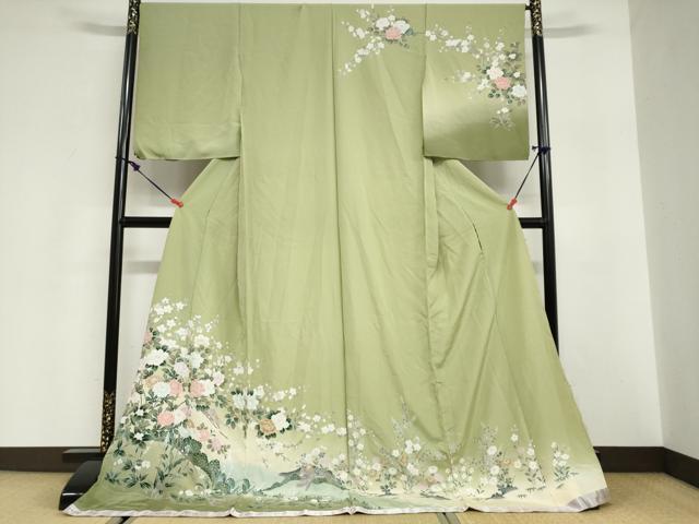 平和屋着物●訪問着　友禅　花鳥文　暈し染め　仮絵羽　正絹　逸品　未使用　DABG2788ud