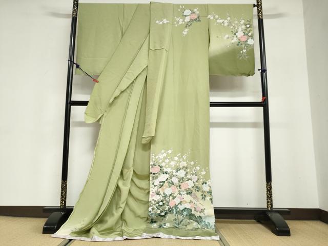 平和屋着物●訪問着　友禅　花鳥文　暈し染め　仮絵羽　正絹　逸品　未使用　DABG2788ud