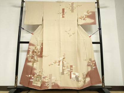 平和屋着物●訪問着　駒刺繍　短冊枝花文　暈し染め　金彩　正絹　逸品　DABG2794ud