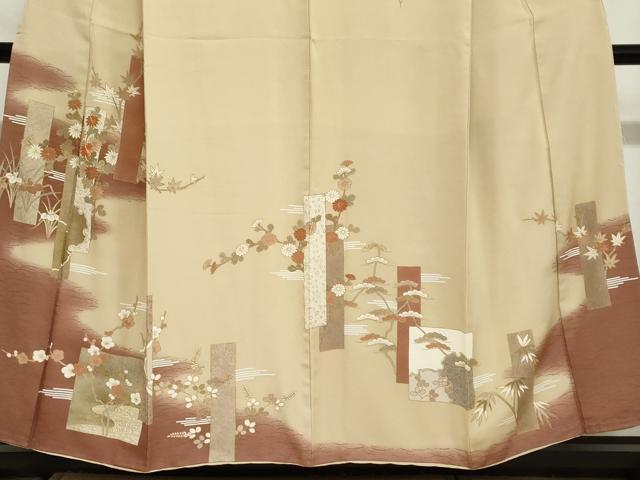 平和屋着物●訪問着　駒刺繍　短冊枝花文　暈し染め　金彩　正絹　逸品　DABG2794ud