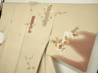 平和屋着物●訪問着　駒刺繍　短冊枝花文　暈し染め　金彩　正絹　逸品　DABG2794ud