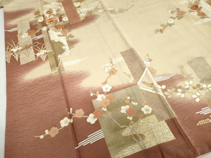 平和屋着物●訪問着　駒刺繍　短冊枝花文　暈し染め　金彩　正絹　逸品　DABG2794ud