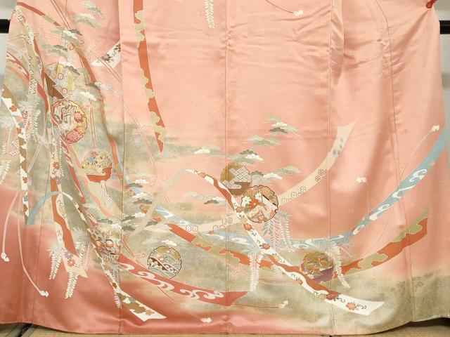 平和屋着物●訪問着　駒刺繍　雪輪御所車花鳥文　暈し染め　金銀彩　正絹　逸品　DABG2798ud
