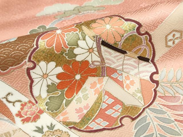 平和屋着物●訪問着　駒刺繍　雪輪御所車花鳥文　暈し染め　金銀彩　正絹　逸品　DABG2798ud