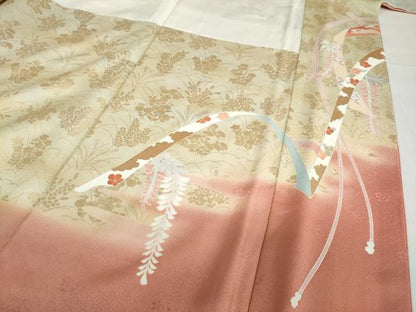 平和屋着物●訪問着　駒刺繍　雪輪御所車花鳥文　暈し染め　金銀彩　正絹　逸品　DABG2798ud
