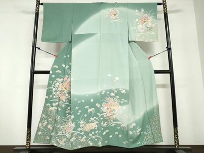 平和屋着物●訪問着　地紙草花文　暈し染め　金銀彩　正絹　逸品　DABG2804ud
