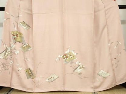 平和屋着物●訪問着　駒刺繍　冊子草花文　金彩　正絹　逸品　DABG2807ud