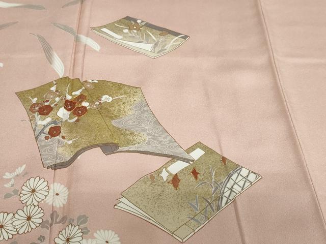 平和屋着物●訪問着　駒刺繍　冊子草花文　金彩　正絹　逸品　DABG2807ud