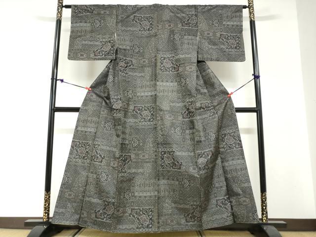 平和屋着物●上質な紬　洋花文　正絹　逸品　未使用　DABG2809ud