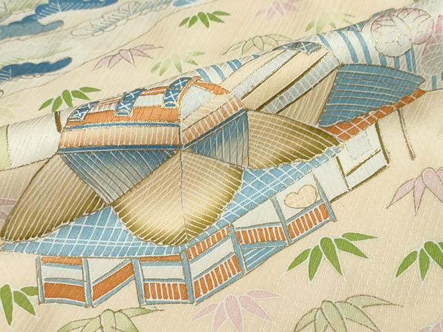平和屋着物●訪問着　刺繍　流水風景草花文　金彩　正絹　逸品　DABG2810ud