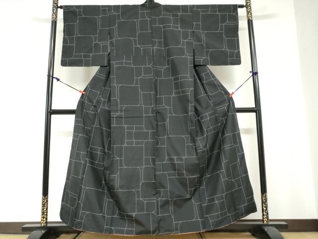 平和屋着物●本場大島紬　変わり格子文　正絹　逸品　DABG2813ud