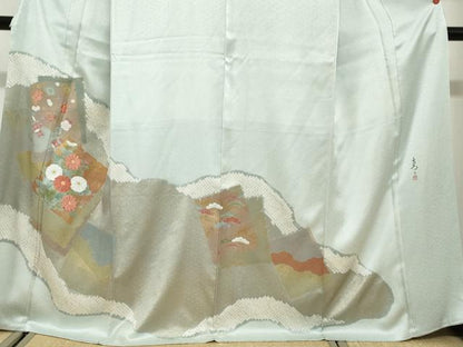 平和屋着物●京友禅の第一人者　松井青々　訪問着　駒刺繍　絞り　破れ色紙草花文　金彩　正絹　逸品　DABG2814ud