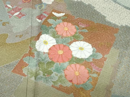 平和屋着物●京友禅の第一人者　松井青々　訪問着　駒刺繍　絞り　破れ色紙草花文　金彩　正絹　逸品　DABG2814ud