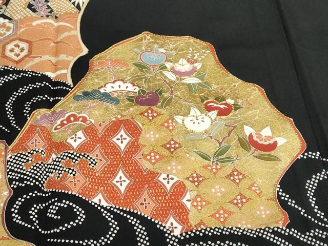 平和屋着物●豪華黒留袖　駒刺繍　流水吉祥草花文　金彩　正絹　逸品　DABG2815ud
