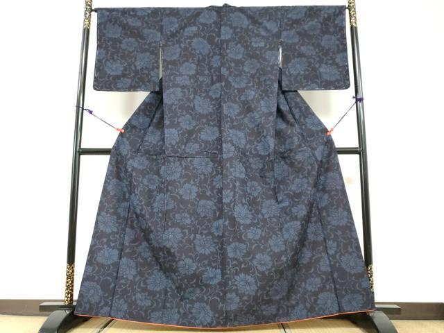 平和屋着物●結城紬　更紗花唐草文　正絹　逸品　DABG2816ud
