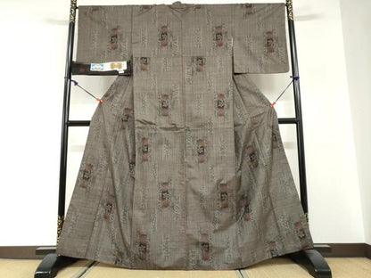 平和屋着物●本場奄美大島紬　7マルキ　古代染色純泥染　短冊草花文　証紙付き　盛商謹製　正絹　逸品　DABG2820ud