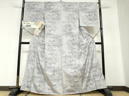 平和屋着物●本場大島紬　白大島　名匠たかし　本場大島紬　桃山絵日記　エ霞草花文　証紙付き　正絹　逸品　DABG2821ud
