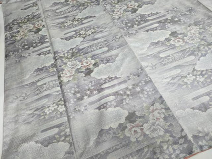 平和屋着物●本場大島紬　白大島　名匠たかし　本場大島紬　桃山絵日記　エ霞草花文　証紙付き　正絹　逸品　DABG2821ud