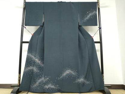 平和屋着物●訪問着　背抜き仕立て　絞り　刺繍　草花文　金糸　正絹　逸品　DABG2822ud