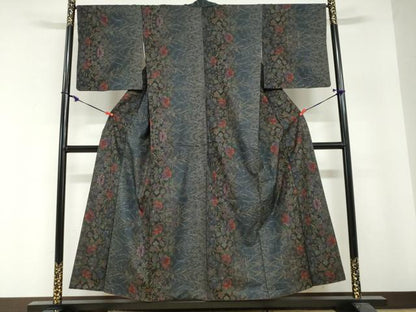 平和屋着物●本場大島紬　9マルキ　流水草花文　正絹　逸品　DABG2823ud