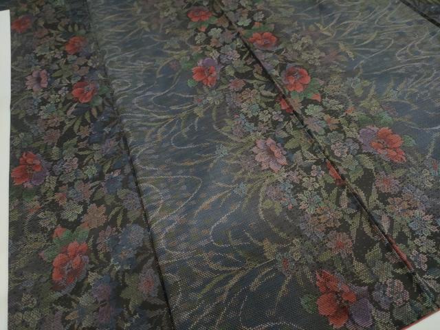 平和屋着物●本場大島紬　9マルキ　流水草花文　正絹　逸品　DABG2823ud