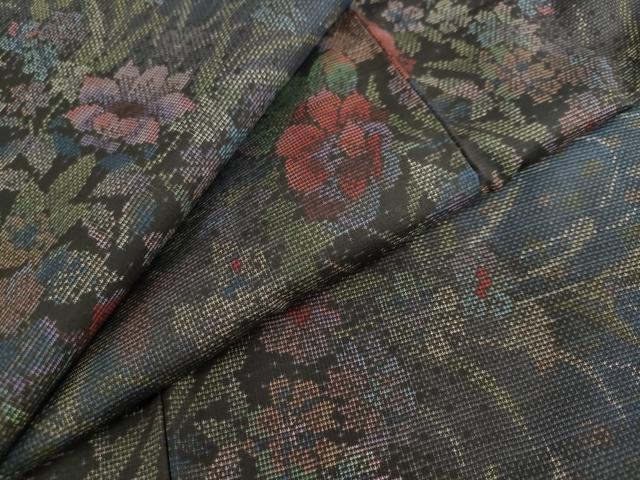 平和屋着物●本場大島紬　9マルキ　流水草花文　正絹　逸品　DABG2823ud