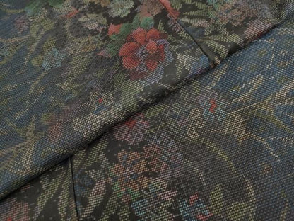 平和屋着物●本場大島紬　9マルキ　流水草花文　正絹　逸品　DABG2823ud