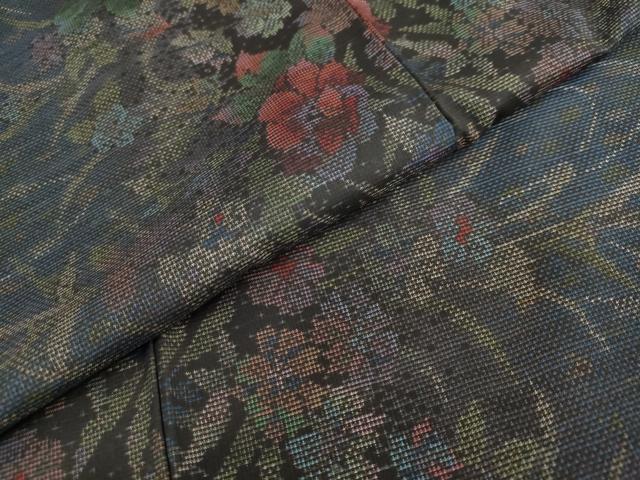 平和屋着物●本場大島紬　9マルキ　流水草花文　正絹　逸品　DABG2823ud
