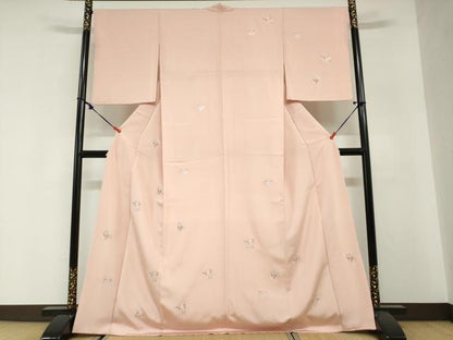 平和屋着物●訪問着　総刺繍　花蝶丸文　上代38万　反端付き　正絹　逸品　DABG2826ud