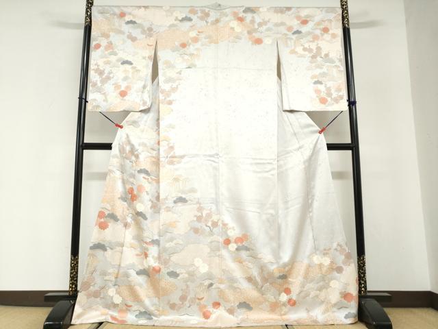 平和屋着物●訪問着　駒刺繍　雲取り草花文　金彩　ロング丈　正絹　逸品　DABG2830ud
