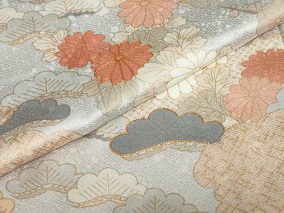 平和屋着物●訪問着　駒刺繍　雲取り草花文　金彩　ロング丈　正絹　逸品　DABG2830ud