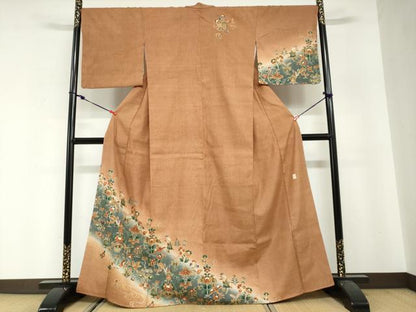 平和屋着物●訪問着　作家物　紬地　流水鳳凰草花文　暈し染め　金彩　正絹　逸品　未使用　DABG2833ud