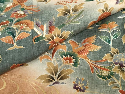 平和屋着物●訪問着　作家物　紬地　流水鳳凰草花文　暈し染め　金彩　正絹　逸品　未使用　DABG2833ud