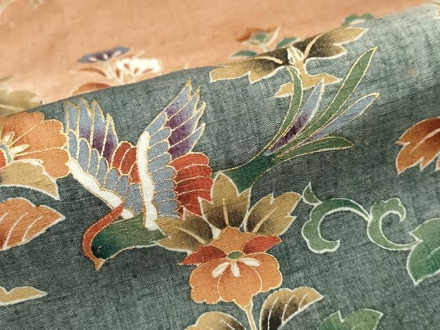 平和屋着物●訪問着　作家物　紬地　流水鳳凰草花文　暈し染め　金彩　正絹　逸品　未使用　DABG2833ud