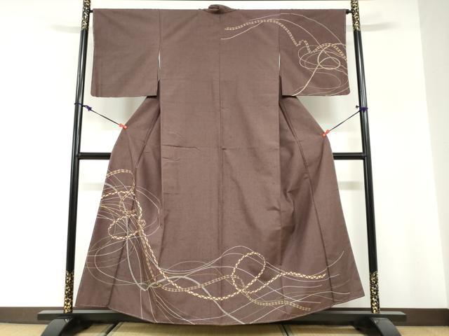 平和屋着物●訪問着　紬地　駒刺繍　結び紐文　金彩　正絹　逸品　未使用　DABG2835ud