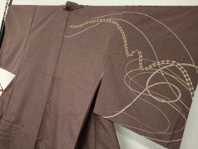 平和屋着物●訪問着　紬地　駒刺繍　結び紐文　金彩　正絹　逸品　未使用　DABG2835ud