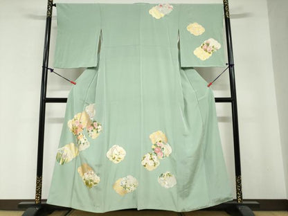 平和屋着物●訪問着　刺繍　雲取り草花文　金彩　正絹　逸品　DABG2838ud