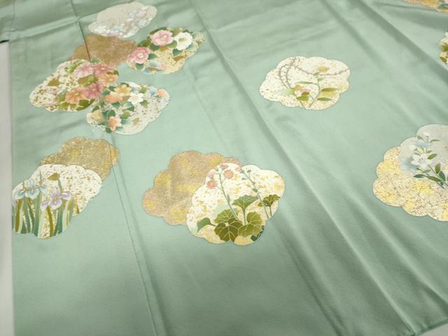 平和屋着物●訪問着　刺繍　雲取り草花文　金彩　正絹　逸品　DABG2838ud