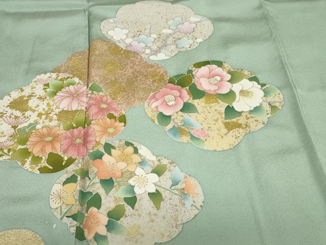 平和屋着物●訪問着　刺繍　雲取り草花文　金彩　正絹　逸品　DABG2838ud