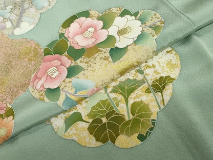 平和屋着物●訪問着　刺繍　雲取り草花文　金彩　正絹　逸品　DABG2838ud