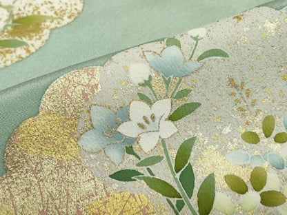 平和屋着物●訪問着　刺繍　雲取り草花文　金彩　正絹　逸品　DABG2838ud