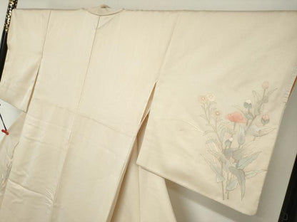 平和屋着物●訪問着　刺繍　草花文　暈し染め　金彩　正絹　逸品　DABG2849ud